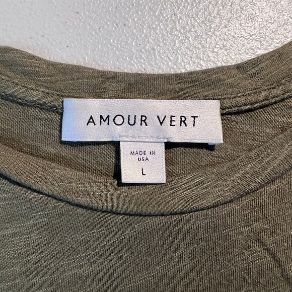 Amour Vert Top Olive Green Organic Cotton Tee Slub Knit Capsule Sustainable Fall - Picture 4 of 5